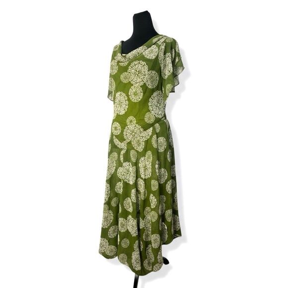 Vtg ROBBIE BEE Midi Fairy Dress Green Beaded Asymmetrical Beads Slit-sleeve 10 - Picture 1 of 10